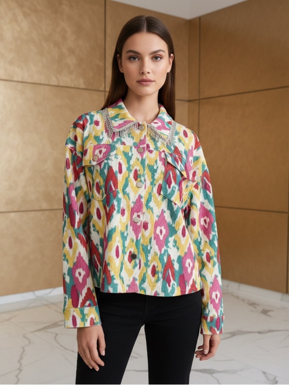 Savanna Jane Multicolor Ikat Print Top - Picture 1 of 7